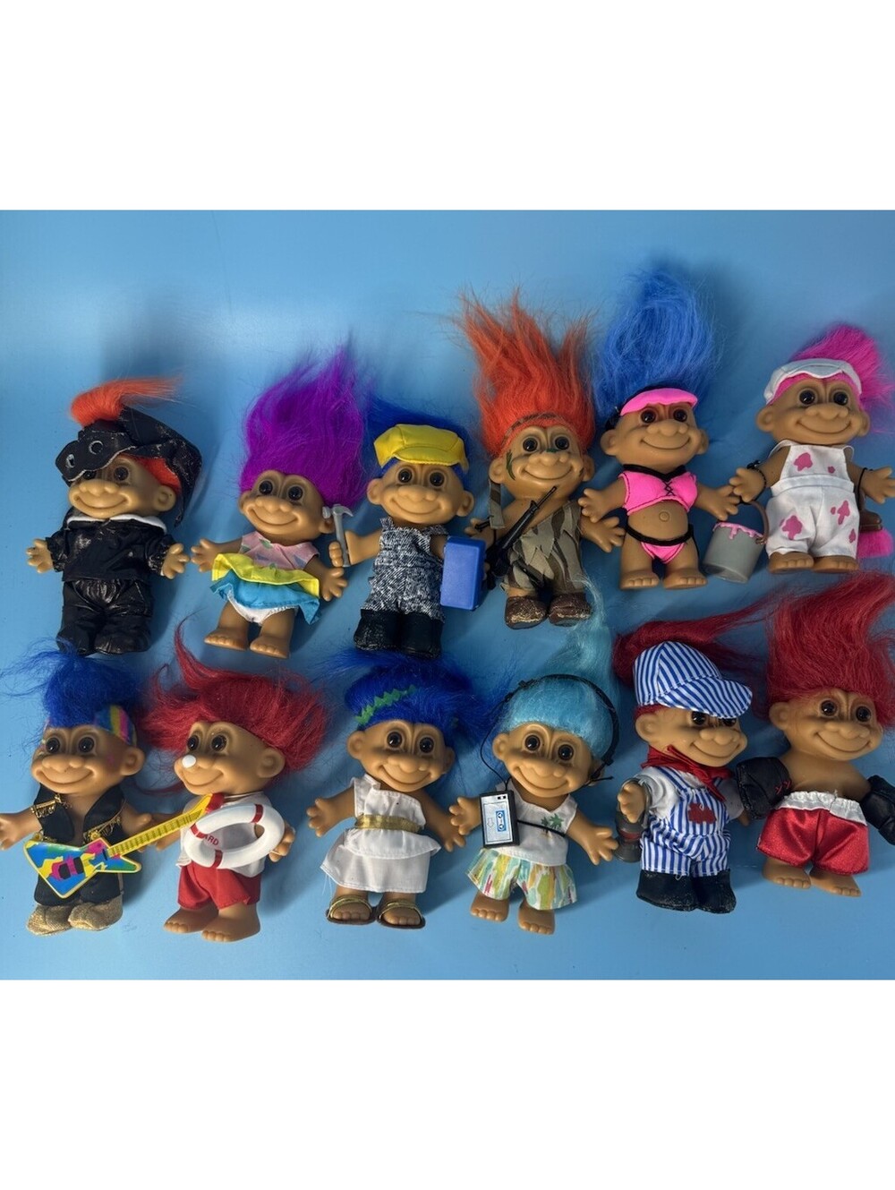 Vintage Russ Troll Dolls Lot of 12 Colorful Hair Outfits Accessories